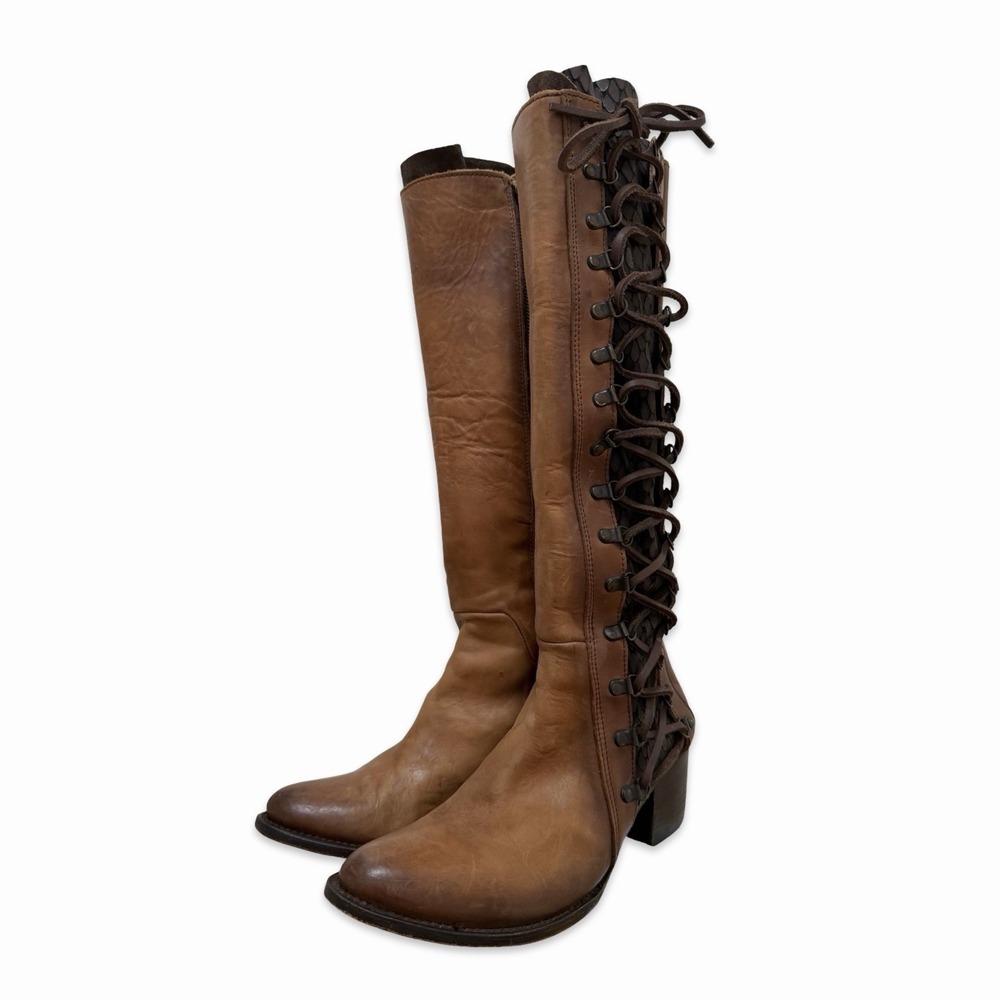 Freebird Wyatt Leather Lace Up Knee Tall Boot Women US 10 Cognac Brown Steampunk - Picture 3 of 16